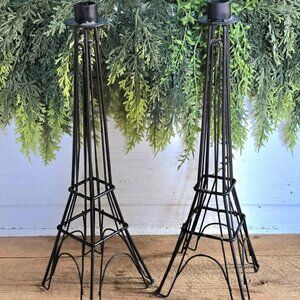 2 Black Eiffel Tower Candlestick Taper Candle Holders Paris Shabby Chic Decor
